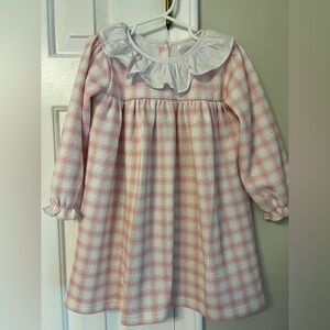 Charming Pink Checkered Kids Dress with Ruffle Collar